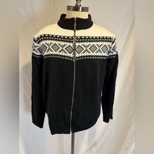 Black and White Zip Up Nordic Sweater